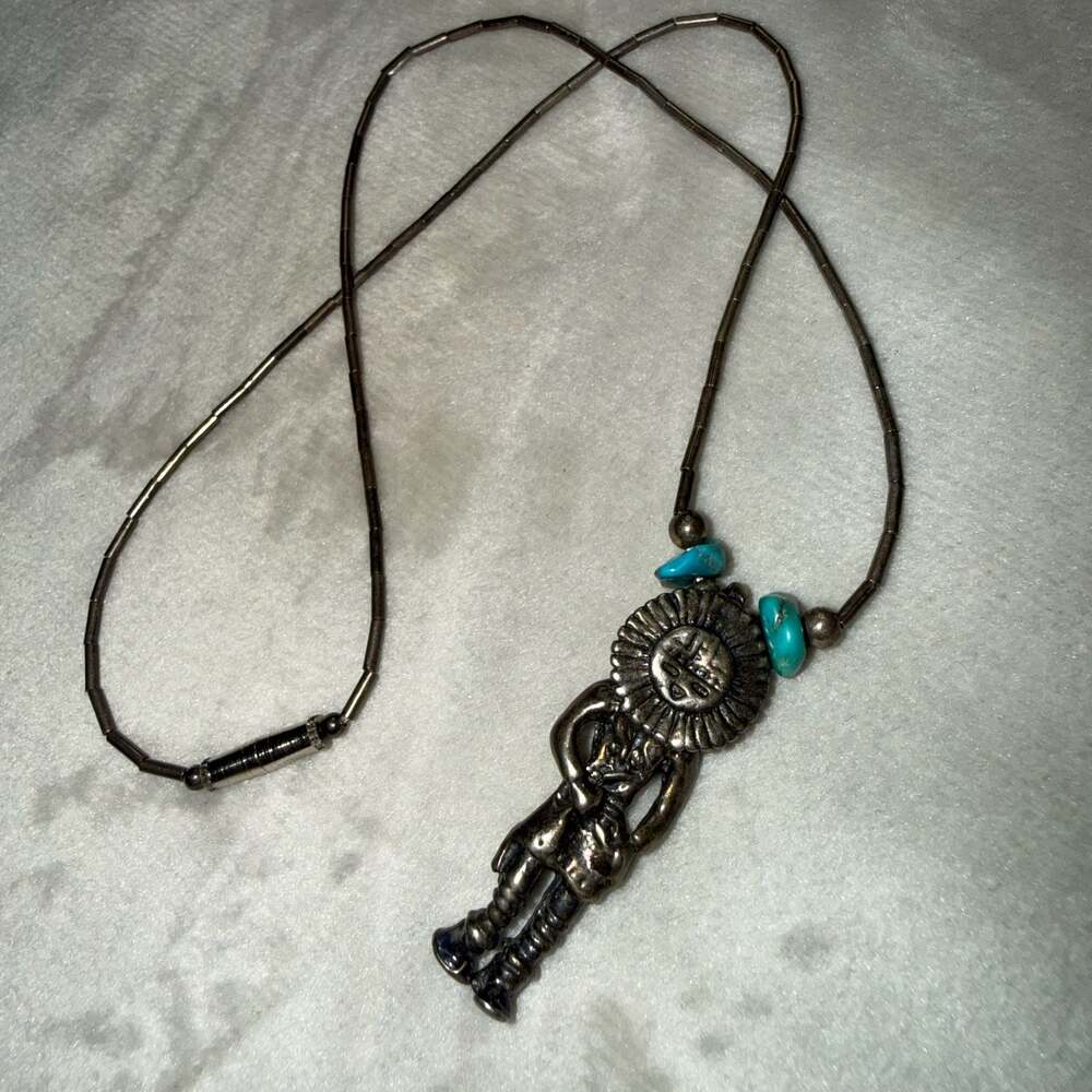 Southwest Native American Kachina Necklace with Turquoise Accent & Heishi Beads
